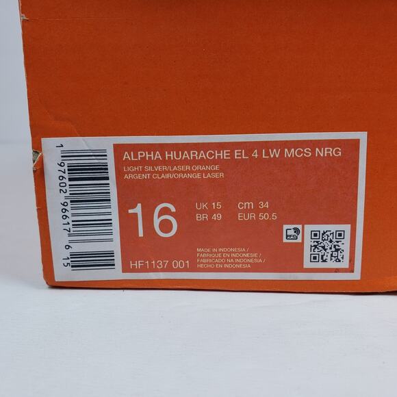 Nike Alpha Huarache El 4 LW MCS NRG Mens Size 16 Silver Orange Baseball Cleats main image 16